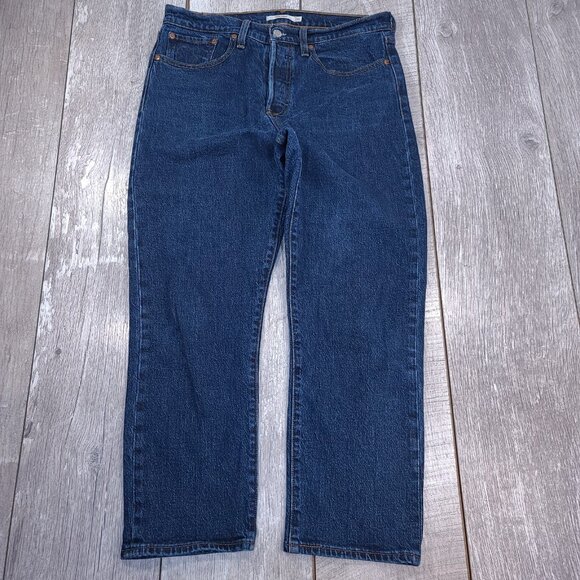 Levis Premium Jeans Womens 30 Big E Wedgie Straight Ankle Dark Blue Denim - Picture 2 of 10